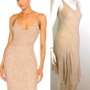 Vintage Ann Taylor Gold Silk Beaded Midi Dress